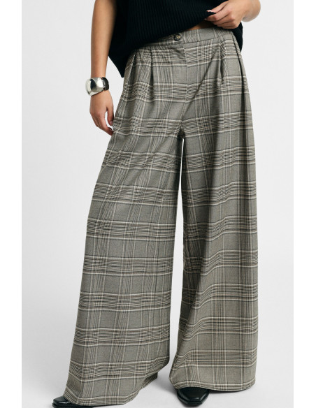Pantaloni Palazzo A Quadri Con Pieghe Frontali Please