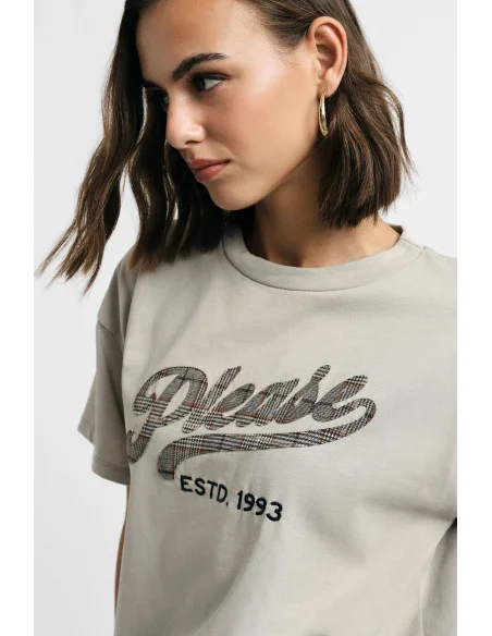 T-shirt à col rond, coupe ample, imprimé frontal Please