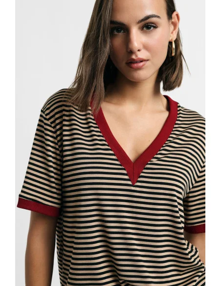 T-Shirt A Righe Con Scollo A V E Profili A Contrasto Please