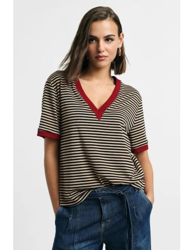 T-Shirt A Righe Con Scollo A V E Profili A Contrasto Please