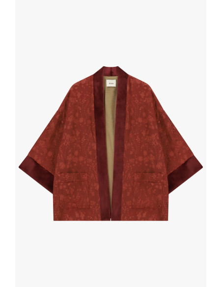 Dixie Loose-Fitting Jacquard Duster Coat with Contrast Trimming - Dress...