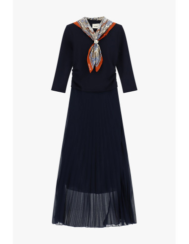 Robe longue à jupe plissée et foulard imprimé Dixie - Vestiti Firma...