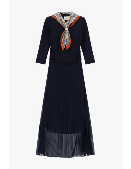 Robe longue à jupe plissée et foulard imprimé Dixie - Vestiti Firma...