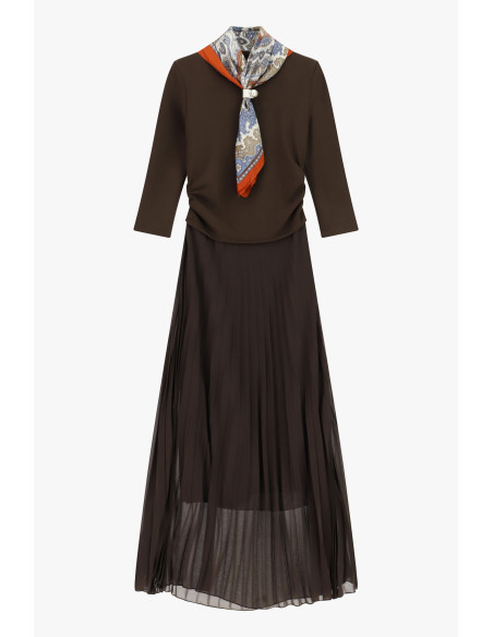 Robe longue avec jupe plissée et foulard imprimé Dixie