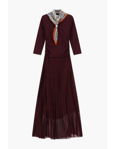 Long Dress with Pleated Skirt and Printed Dixie Scarf - Vestiti Fir...