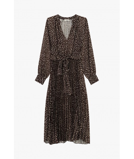 Dixie Patterned Midi Dress with Belt and Long Sleeves