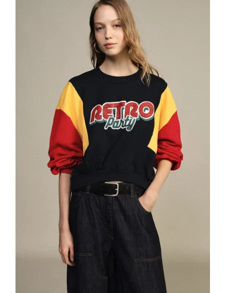 Cropped Crew-Neck Sweatshirt with Color-Block Sleeves Dixie