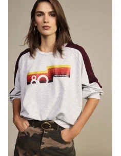 Sweat-shirt à col rond avec manches contrastantes et imprimé frontal Dixie
