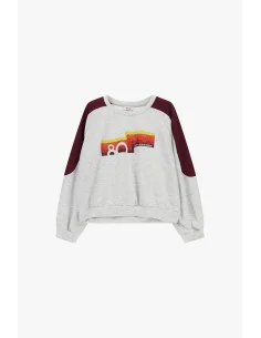Crew-Neck Sweatshirt with Contrast Sleeves and Front Print Dixie 2