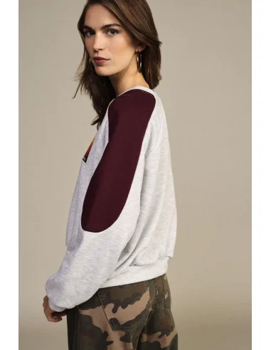 Crew-Neck Sweatshirt with Contrast Sleeves and Front Print Dixie