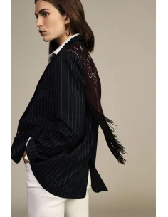 Pinstriped Blazer with Bandana Handkerchief and Fringes Dixie