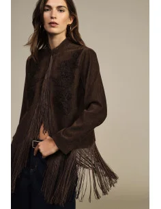 Giacca Eco-Fur Con Ricamo Floreale E Frange Dixie
