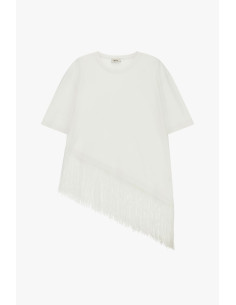T-Shirt Maniche Corte Con Frange Asimmetriche Dixie