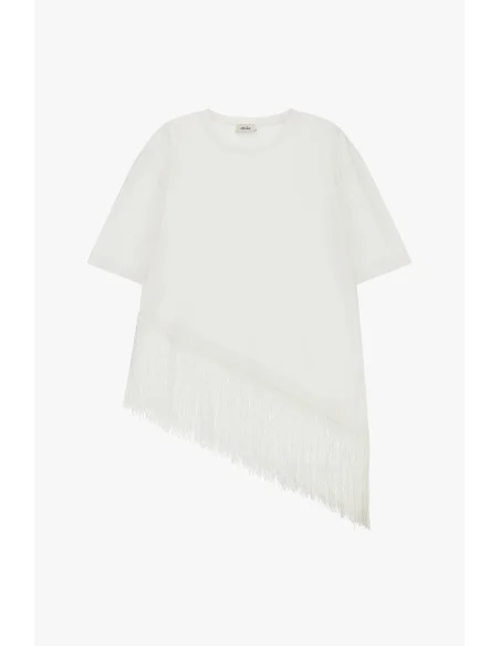 T-Shirt Maniche Corte Con Frange Asimmetriche Dixie