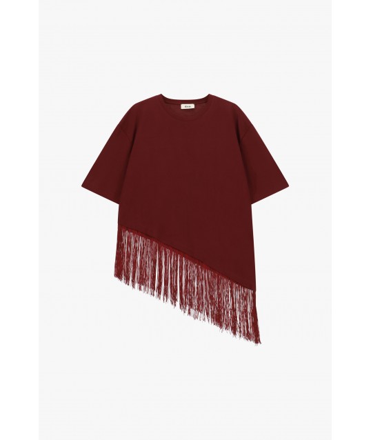 T-Shirt Maniche Corte Con Frange Asimmetriche Dixie
