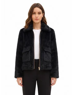 Short Jacket in Soft Faux Fur with Large Pockets by Rinascimento