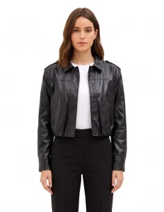 Shiny Faux Leather Jacket With a Slightly Crinkled Effect and Matching Buttons by Rinascimento
