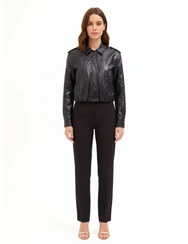 Shiny Faux Leather Jacket With a Slightly Crinkled Effect and Matching Buttons by Rinascimento