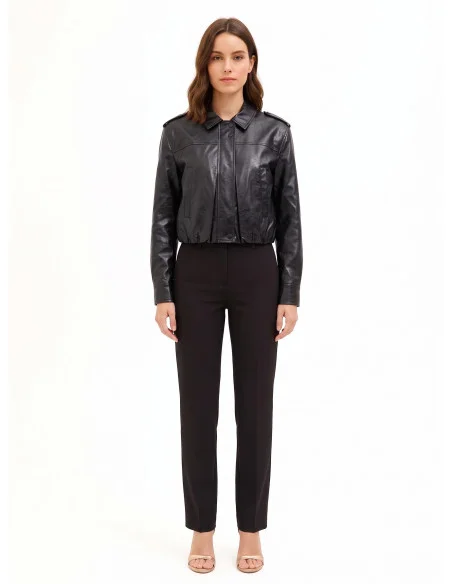 Veste en simili-cuir brillant, effet légèrement froissé, avec boutons assortis « Rinascimento »