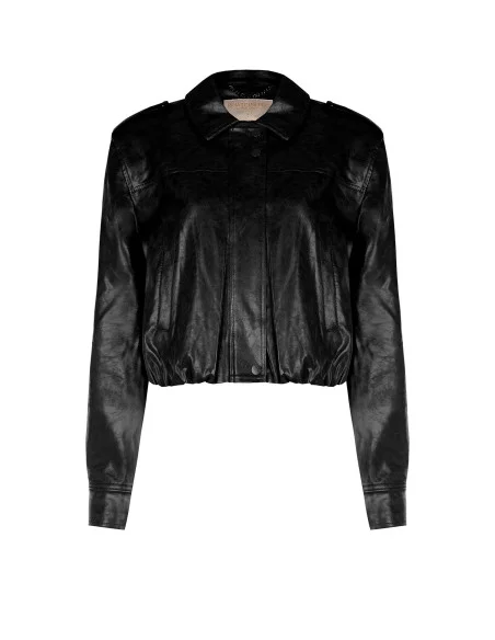 Shiny Faux Leather Jacket With a Slightly Crinkled Effect and Matching Buttons by Rinascimento