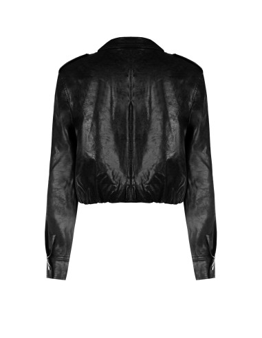 Shiny Faux Leather Jacket With a Slightly Crinkled Effect and Matching Buttons by Rinascimento