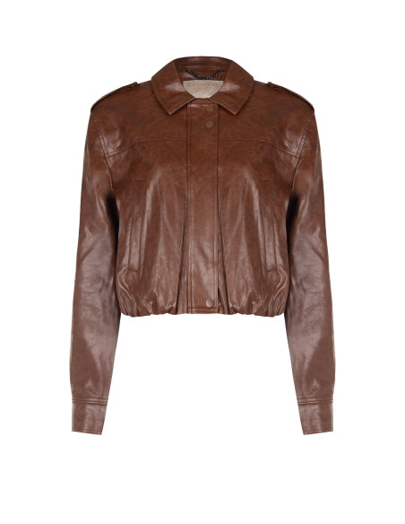 Shiny Faux Leather Jacket With a Slightly Crinkled Effect and Matching Buttons by Rinascimento