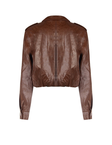 Shiny Faux Leather Jacket With a Slightly Crinkled Effect and Matching Buttons by Rinascimento
