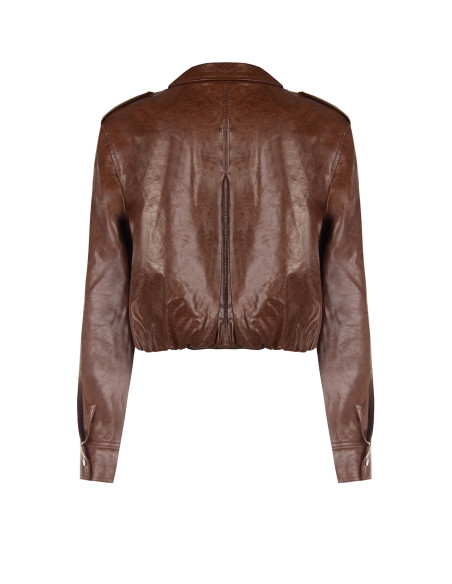 Shiny Faux Leather Jacket With a Slightly Crinkled Effect and Matching Buttons by Rinascimento