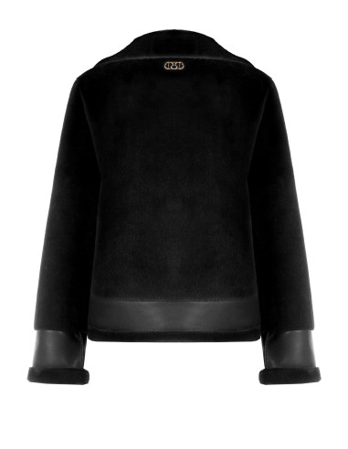 Veste courte en fourrure synthétique avec détails en simili-cuir et poches avant à fermeture éclair dorée « Rinascimento »