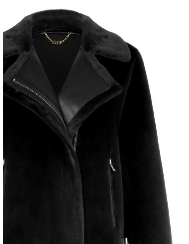 Veste courte en fourrure synthétique avec détails en simili-cuir et poches avant à fermeture éclair dorée « Rinascimento »