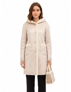 Long faux sheepskin coat with matching handbag and Rinascimento hood