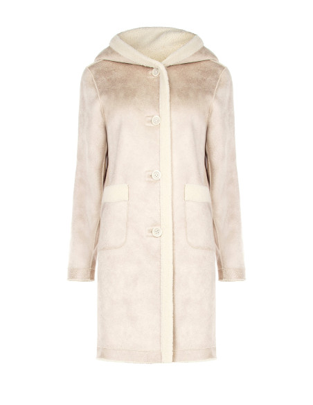 Long faux sheepskin coat with matching handbag and Rinascimento hood