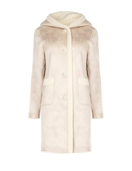 Manteau long en imitation peau de mouton avec pochette assortie et capuche « Rinascimento »