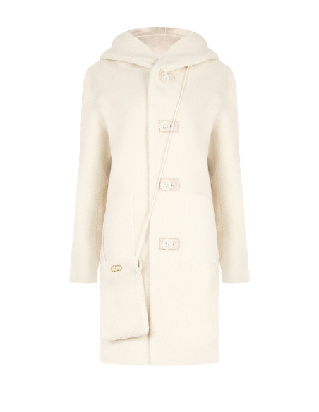Long faux sheepskin coat with matching handbag and Rinascimento hood