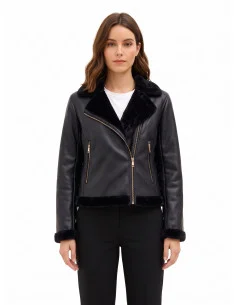 Rinascimento Faux Leather and Faux Fur Biker Jacket