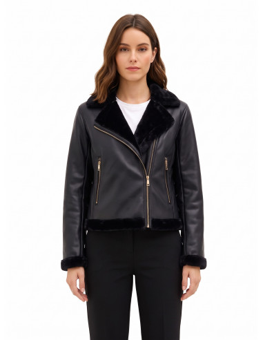 Veste de motard en simili-cuir et fourrure synthétique Rinascimento