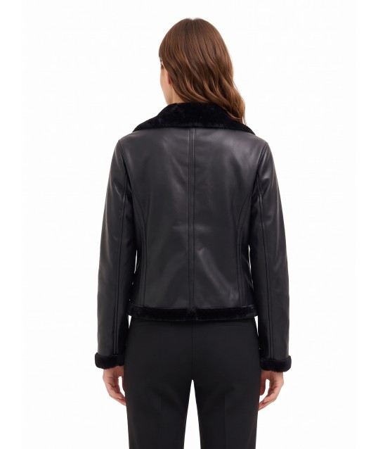 Veste de motard en simili-cuir et fourrure synthétique Rinascimento