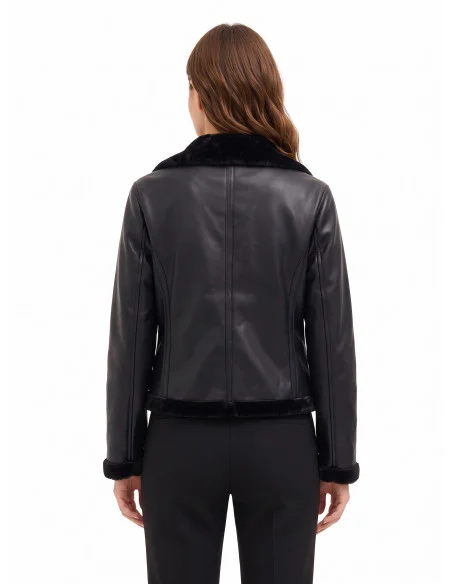 Giubbotto Biker In Similpelle E Pelliccia Sintetica Rinascimento