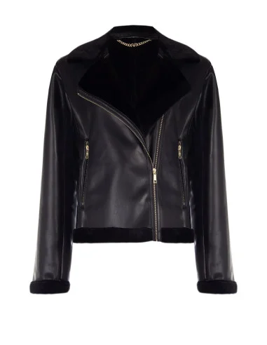 Veste de motard en simili-cuir et fourrure synthétique Rinascimento