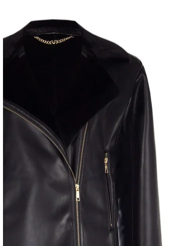 Veste de motard en simili-cuir et fourrure synthétique Rinascimento
