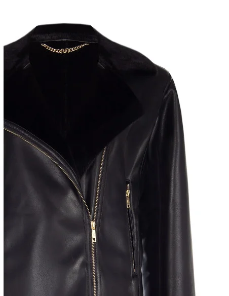 Veste de motard en simili-cuir et fourrure synthétique Rinascimento