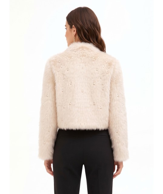Cappotto Corto In Pelliccia Sintetica Con Perle Tono Su Tono Rinascimento
