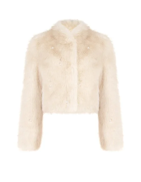 Manteau court en fausse fourrure avec perles ton sur ton « Rinascimento »