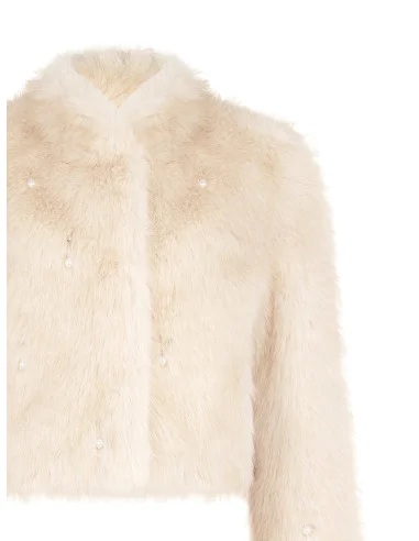 Rinascimento Short Faux Fur Coat with Tone-on-Tone Pearls