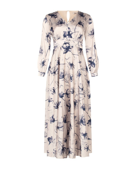 Robe longue pour femmes rondes en satin avec bande plissée à la tai...