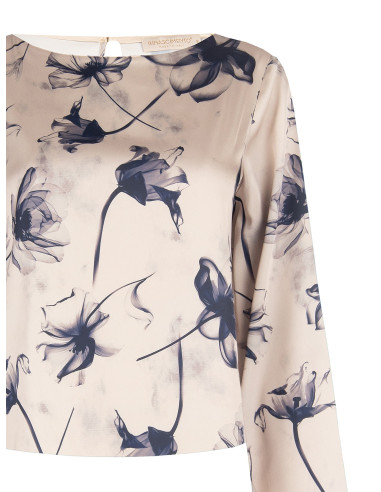 Flowy Satin Blouse with Large Floral Print Rinascimento