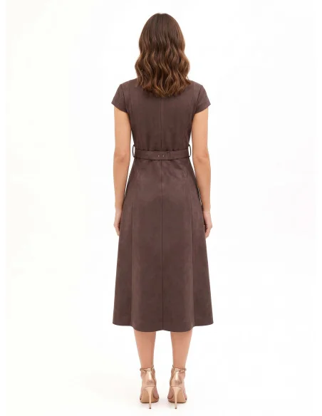 Robe midi en similidaine avec ceinture rigide assortie et boucle chaîne Rinascimento