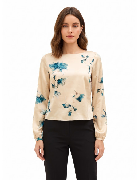 Loose-fitting, flowing Rinascimento floral satin blouse - Vestiti F...