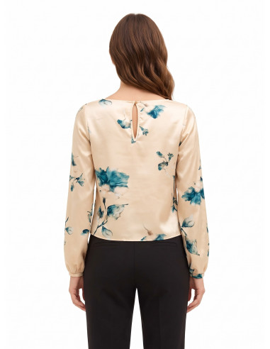 Loose-fitting, flowing Rinascimento floral satin blouse - Vestiti F...