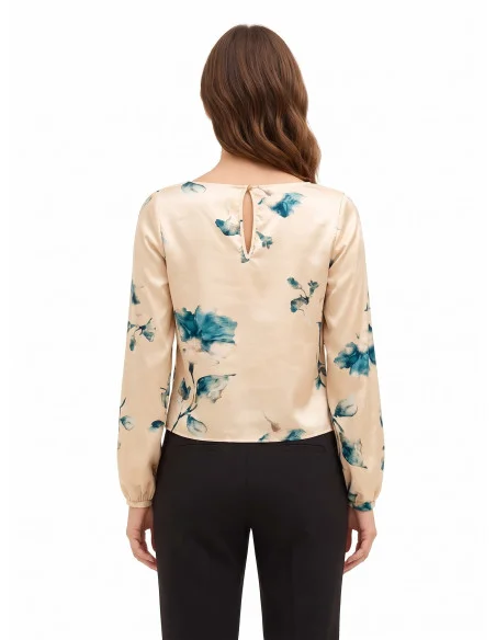 Blusa Ampia E Fluida In Raso A Fiori Rinascimento